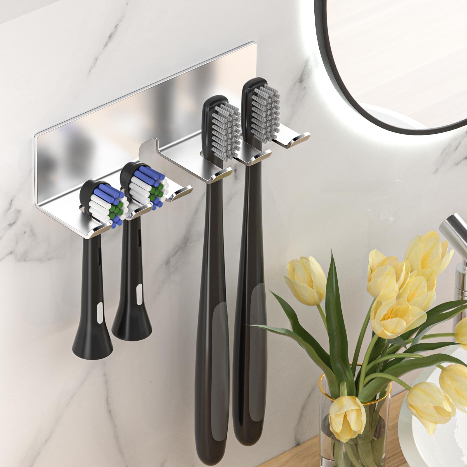 YAYINLI Electric Toothbrush Head Holder, Toothbrush Holders Wall Mounted, Electric Toothbrushs Holder, Bathroom Shower Tooth Brushing Holder, Tooth Brush Head Holder Organiser (Silver, Large)