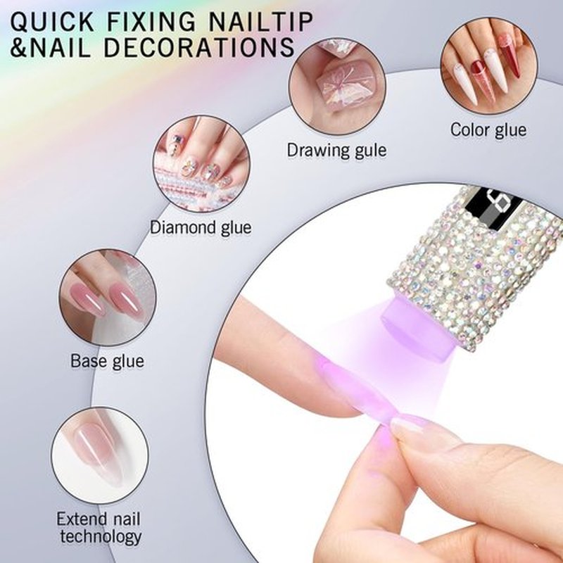 peccera Handheld UV Light for Gel Nails, Glitter Mini UV Light, Cordless Portable Nail Lamp for Fast Curing, Rechargeable LED Lamp for Rhinestone Glue Nail DIY Decoration - AB Diamond