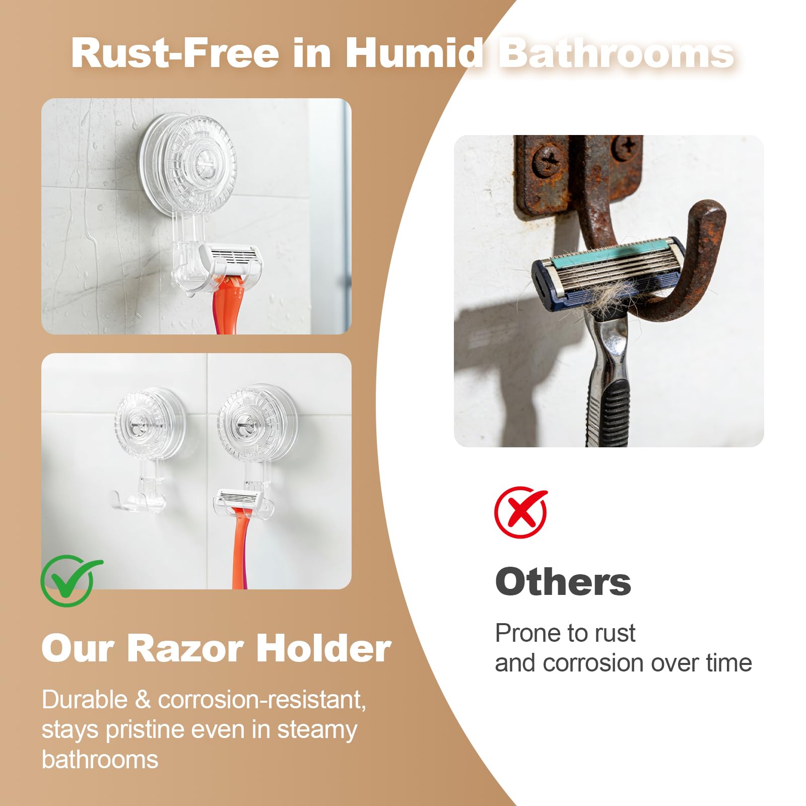 OGNWFUNK 2 Pack Razor Holder Compatible with Billie, Shower Razor Holder for Wall, Strong Suction Cup Razor Holder for Shower, No-Drill Shower Holder for Wall, Removable, Reusable, Easy Install