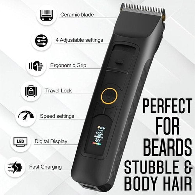 Brio Beardscape V2 Beard Trimmer - Cordless Professional Hair Trimmer with Low Friction Ceramic Blade | 4-Hour Battery Life, Ideal for Beard & Body (Black)