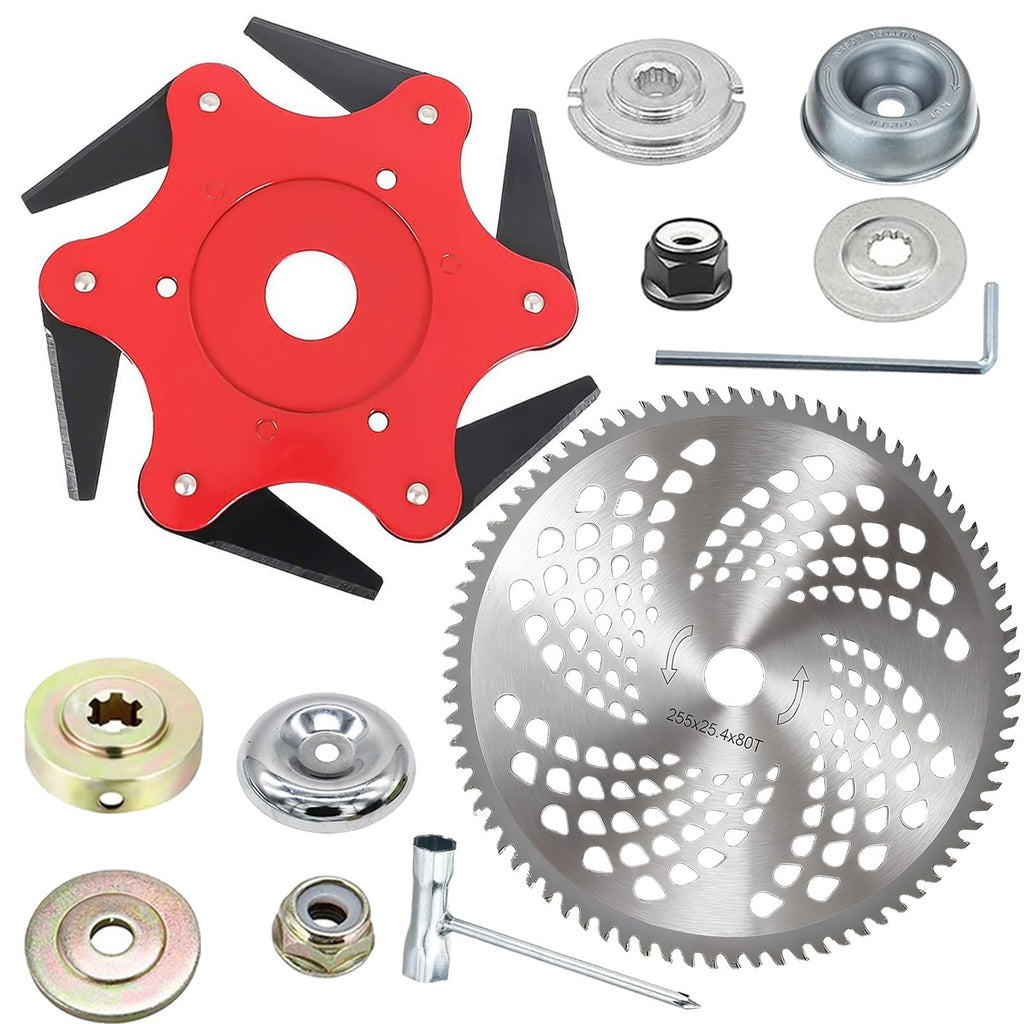 Ofcox Steel Trimmer Head, 6 Blades Metal Razor, Universal Weed Eater Blade for Straight Shaft Gas Trimmer, 25.4mm/1 inch Arbor Heavy Duty Brush Cutter Attachment, 1 Pack(Red)