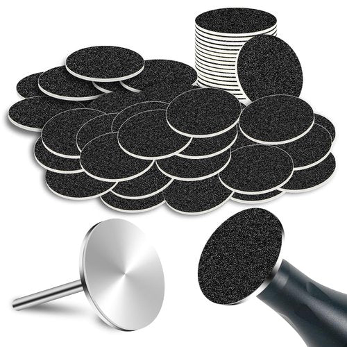 LIERKISS 100pcs Electric Callus Remove Sandpaper Discs Pads with Flat Nail Drill Bit Pedicure Drill Bits for Feet, Replacement Sandpaper Disk for Pedicure Manicure with Sanding Disc Nail Drill Bit