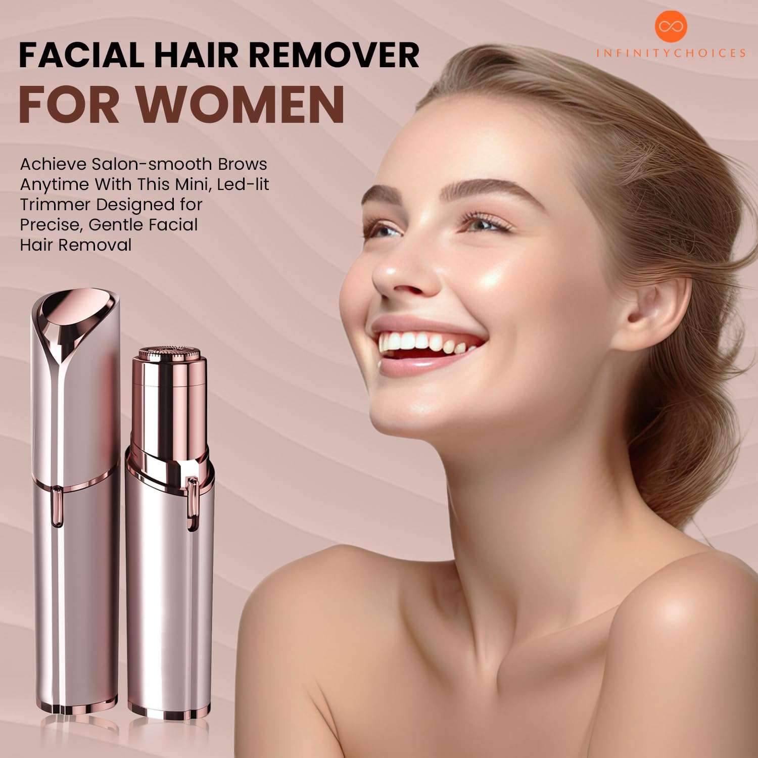 Facial Hair Remover for Women – Electric Face Razor with Light, Hair Removal for Upper Lip, Chin & Cheeks – Color Rose Gold