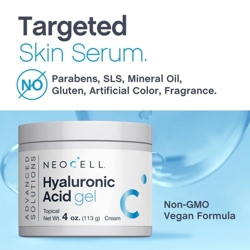 NeoCell Hyaluronic Acid Moisturizer | 4 oz | Moisturizing Topical Gel Cream | for Face and Neck | Advanced Skin Hydration