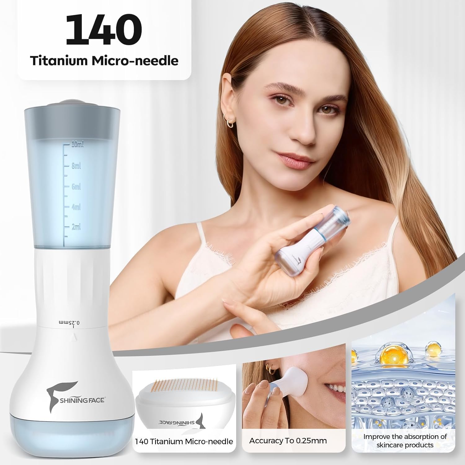Micro Infusion System for Face & Neck-Micro Infusion Kit to Leave Skin Firmer & Smoother-0.25mm Facial Stamp with Collagen & Hyaluronic Acid Serum for At Home Glow and Anti-aging-1 Month Supply