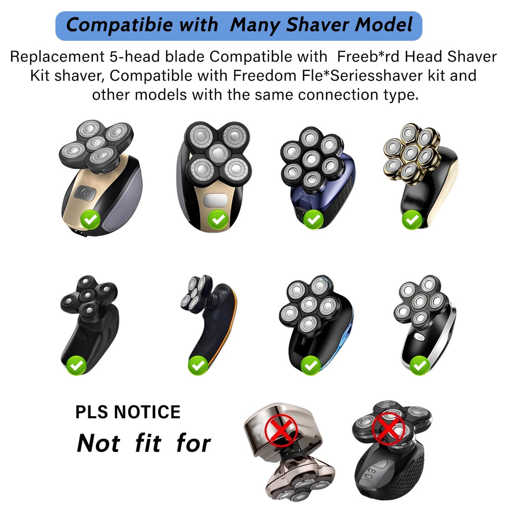 Head Shaver Replacement Blade Compatible with Grooming Bald Head Shaver,5 Blades Shavers Replacemen Heads for Bald Men Freedom Shaving,Electric Razor Blades Heads Compatible with Flex Series Shaving
