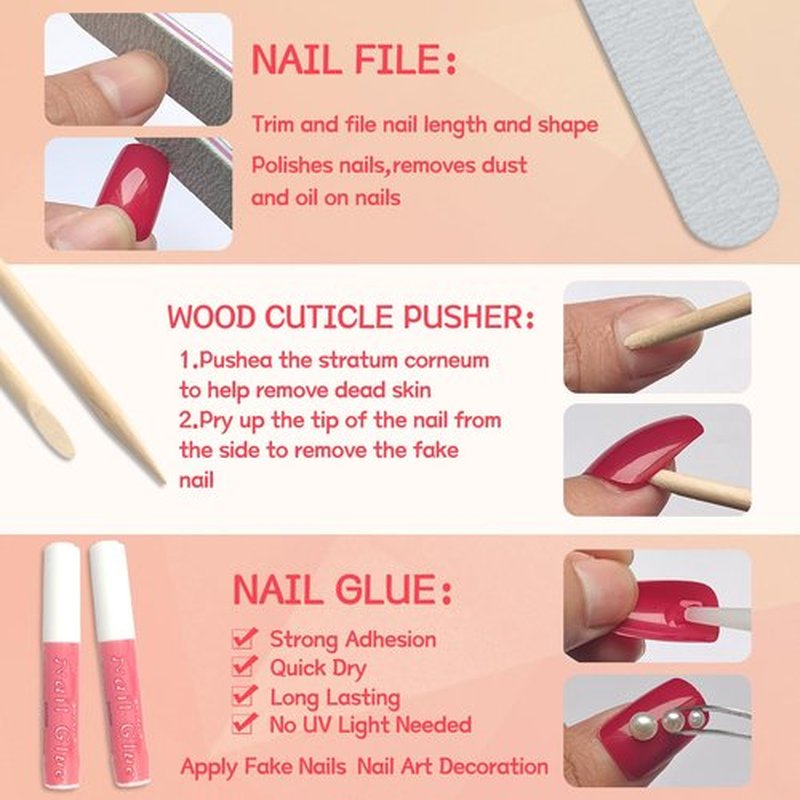 Lifextol 288pc Almond Press on Nails Medium Acrylic Nails Press on Nails French Tip Short Fake Nails with Glue and Adhesive Tabs, Glue on Nails Pack False Stick on Nails Artificial Fingernails, Red