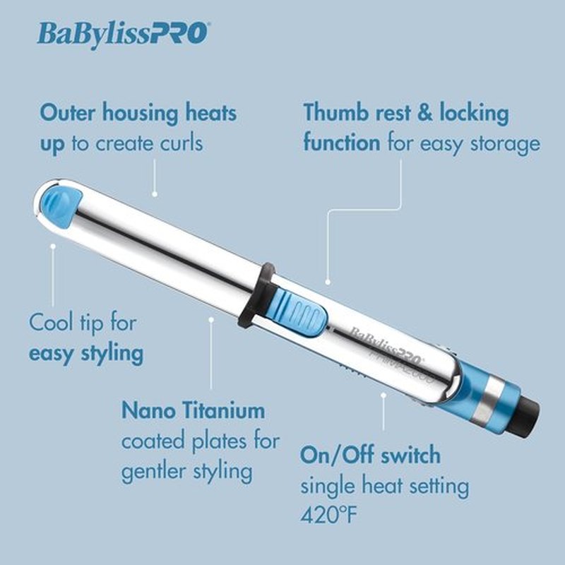 BaBylissPRO Nano Titanium Styling Iron - 3/4" Ionic Mini Iron for All Hair Types