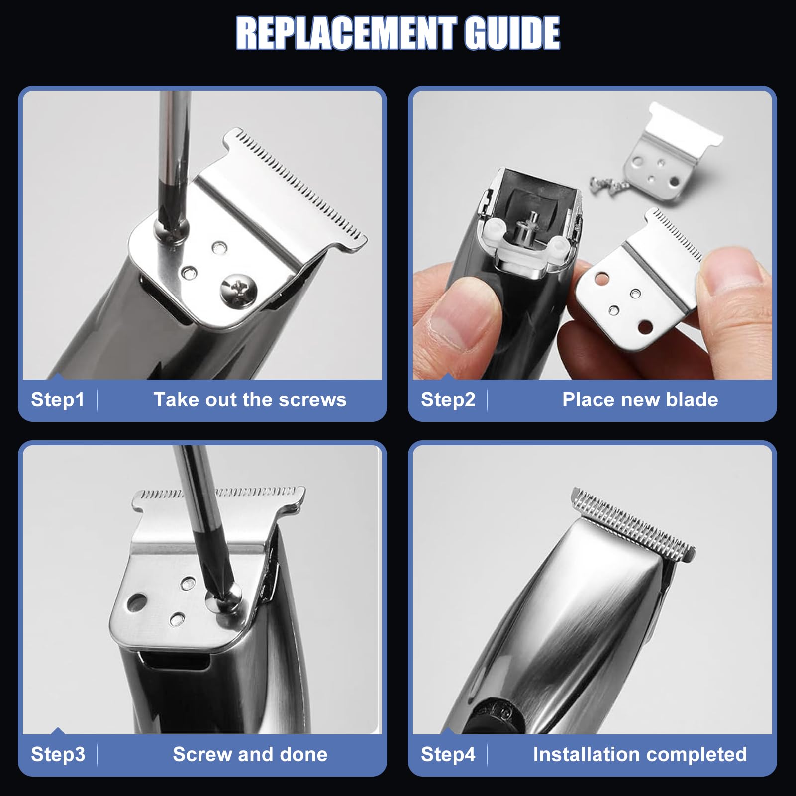 2 Pack Replacement T-Blade Set for D7/D8 Steel Blade, Compatible with SlimLine Pro Li D7/D8 Hair Clipper Trimmer (silver)