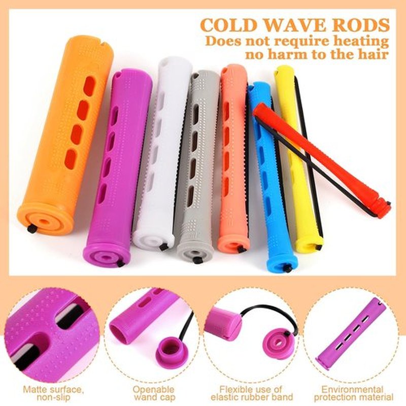 Skiennix 60 Pcs Perming Rods Set - 8 Sizes Cold Wave Rollers with Combs & Clips for Natural Hair Styling