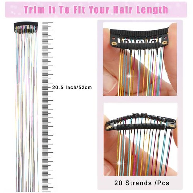 Nielp 18 Pcs Hair Tinsel Clip in, 20.5 Inch Glitter Tinsel Hair Extensions, Shiny Sparkling Fairy Hair Tinsel Clips, Dazzling Party Hair Accessories for Girls Women Kids (Sapphire blue)