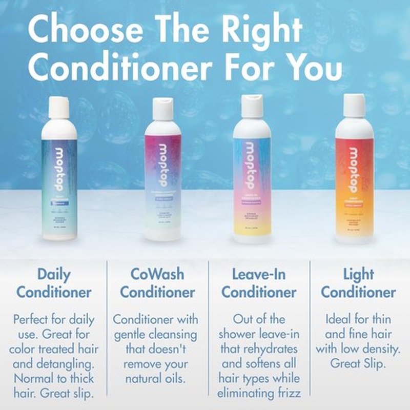 MopTop Daily Curly Hair Conditioner – Silicone & Sulfate Free Conditioner Helps Restore Dry Damaged Hair & Reduce Frizz, Paraben Free Natural Hair Products for All Hair Types (Bamboo, 2pk)