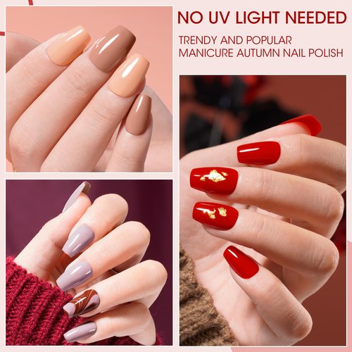GELLEN Nail Polish Set, Nude Red Brown Quick Dry Traditional Regular Nail Polish Fall Winter 6 Colors Set for Finger Toe & Acrylic Fake Nails Home Salon, Non UV Gel, TPO HEMA Free, Non-toxic
