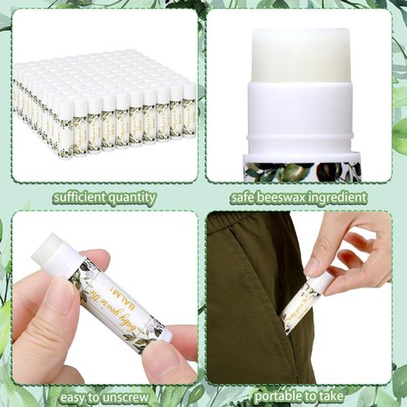 Siifert 50 Pack Greenery Baby Shower Lip Balm Favors Bulk Baby Shower Party Supplies for Guests Bulk Gender Reveal Prizes Souvenirs Inspirational Thank You Gifts Lips Balm Party Supplies