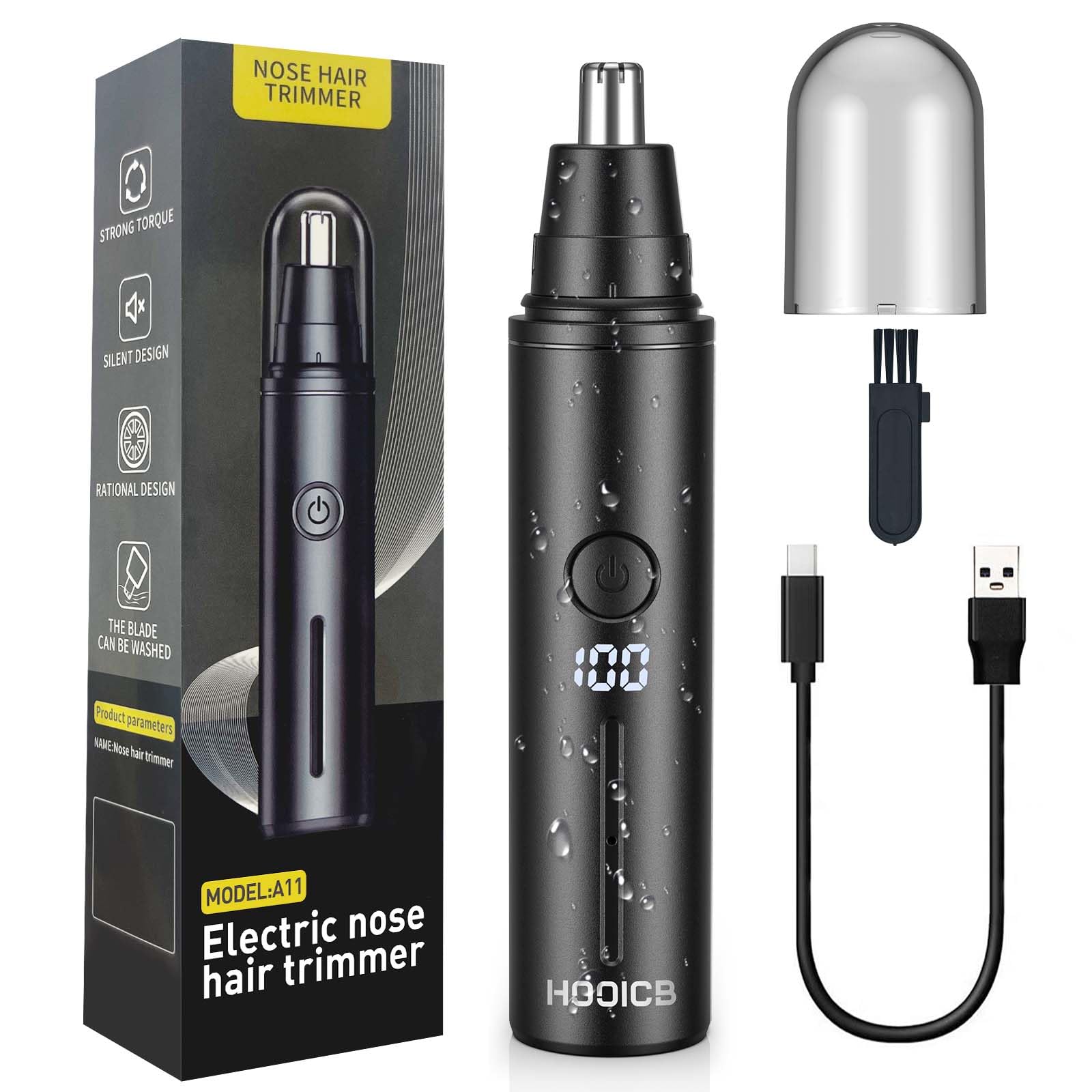HOOICB Nose Hair Trimmer for Men, Ear Hair Trimmer Grooming, IPX7 Waterproof, Built-in Rechargeable Battery