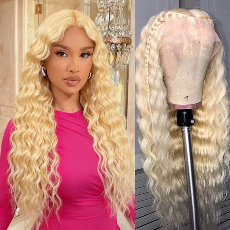Grcabeir 30 Inch Blonde 13x4x1 Lace Front Wig Human Hair 180 Density Blonde Wig Human Hair 613 Deep Wave Wigs 613 Blonde T Part Wigs for Women