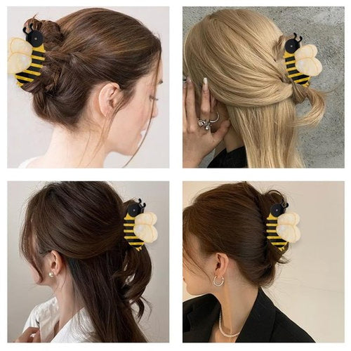 2 PCS Honeybee Hair Claw Clip Bee Hair Clip Cute Acetate Animal Headdress Fashion Anti-slip Bee Hairpin Funny Hair Accessories for Women Girls Styling Thick Hair Hairstyle Decoration（2 Sizes）