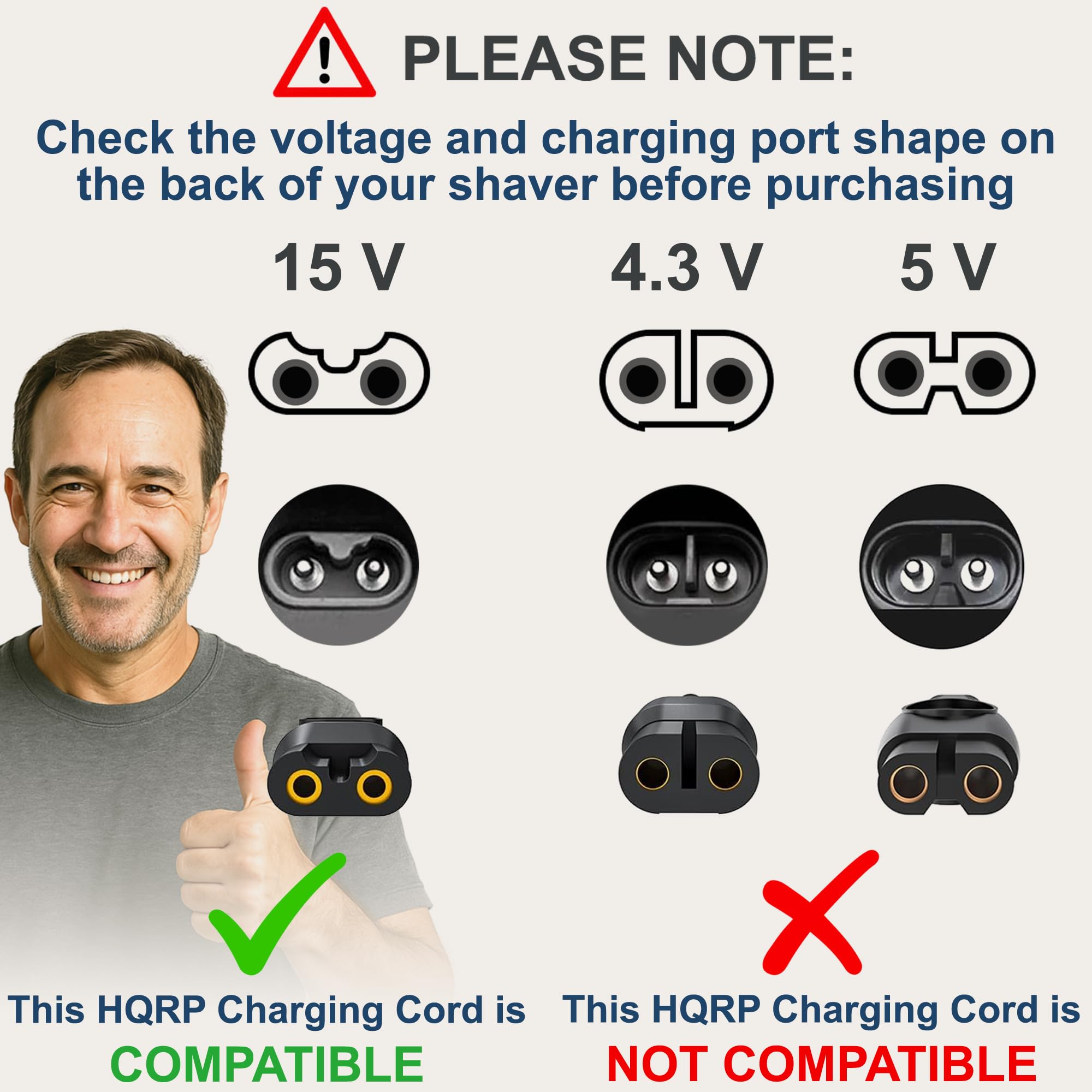 HQRP 15V AC Adapter Compatible with Philips Norelco HQ8505 2000 3000 3100 3500 7000 5000 8000X 8500X 9000 Series Shaver Charger