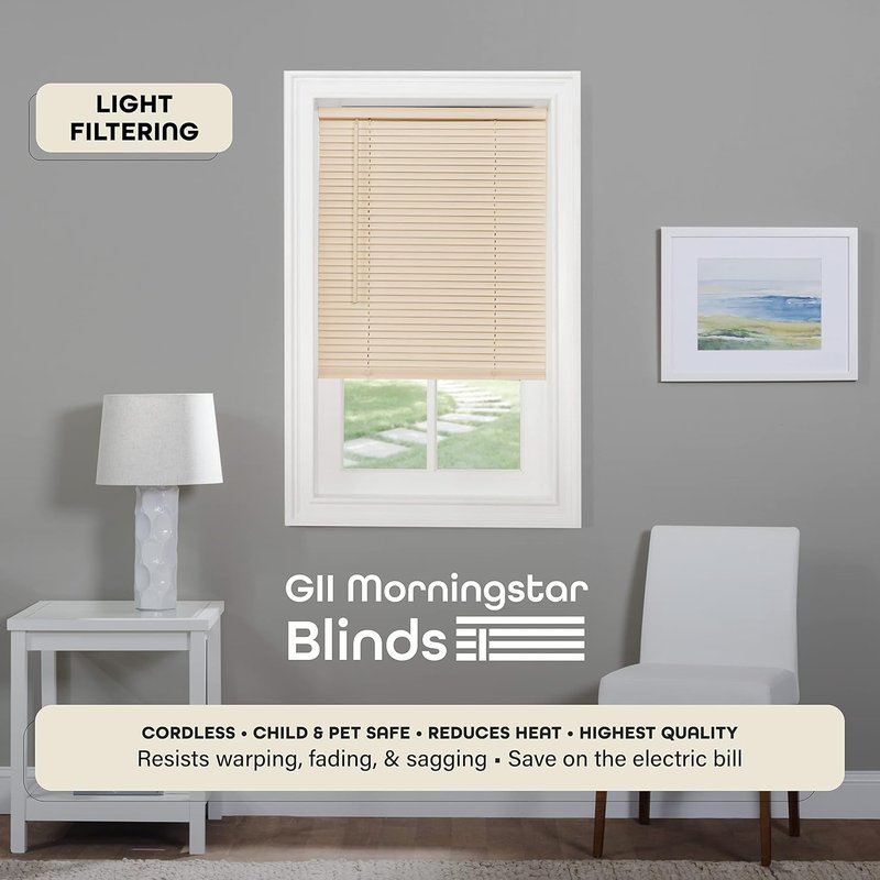 Achim Home Decor Cordless Mini Blinds - Light Filtering, 29" W x 72" L, 1" Slat Size - Alabaster Finish