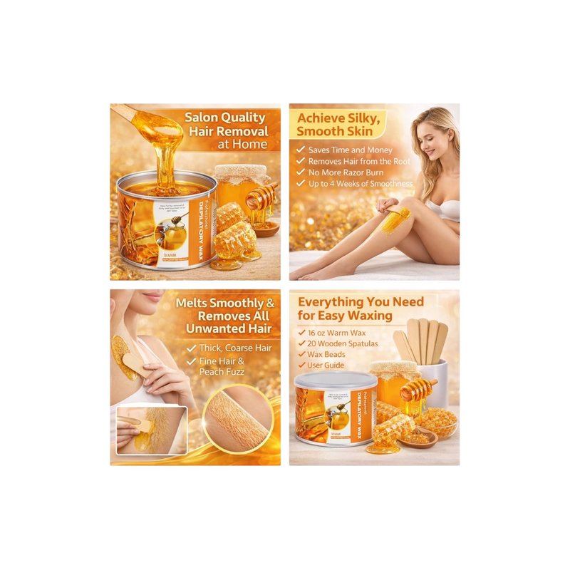 Honey Soft Wax for Hair Removal – 400 g Strip Wax for Body & Face – Professional Soft Depilatory Wax for Smooth Results – For Sensitive & All Skin Types