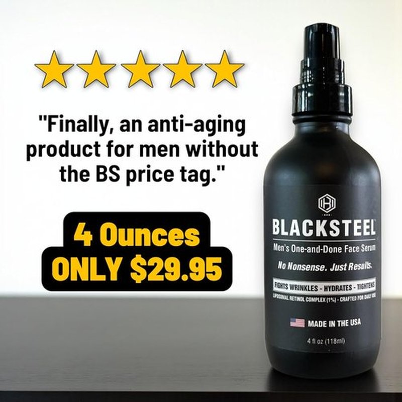 BLACKSTEEL Men's Anti-Aging Face Serum - Retinol & Hyaluronic Acid for Daily Hydration | Fast-Absorbing, Non-Greasy | 4 oz Bottle