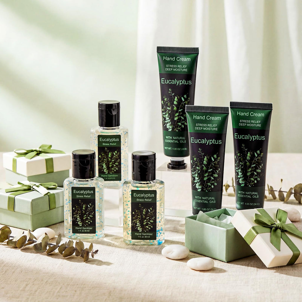 Frienda 48 Pcs Travel Size Hand Cream Hand Gel Gift Set Include Cream and Sanitizer Moisturizing 1 Fl oz Eucalyptus Scented Gift for Women Teacher Nurse Mothers