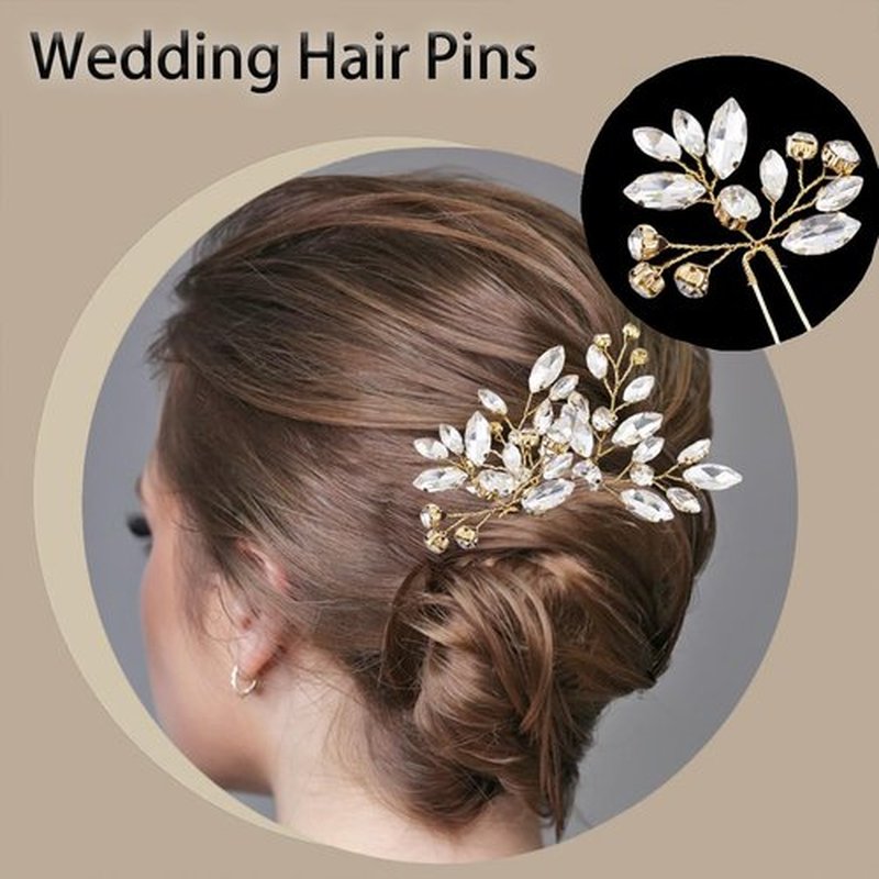 10 pcs Bride Hair Pins Rhinestone Bridal Hair Piece for Women Crystal Hair Accessories for Bride Bridesmaids Flower Girls(Gold)