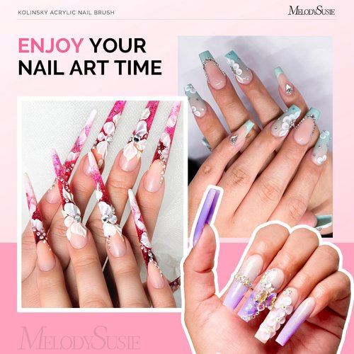 MelodySusie 3D Kolinsky Acrylic Nail Brush, Professional Nail Art Sculpture Brush with Pink Metal Non-Slip Grip Handle, for Acrylic Application 3D Nail Art Flower Designs, Size 2
