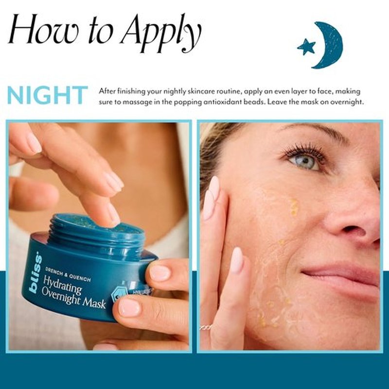 Bliss Drench & Quench Hydrating Overnight Collagen Mask - Boost Elasticity & Hydration for Glowing Skin