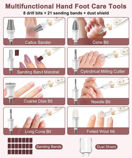 Cordless Electric Nail File Set, Rechargeable Toe Nail Buffer and Sander, Toenail Grinder for Thick Toenails, Manicure Pedicure Drill Kit, Hand Feet Nails Care Tool for Women Men Seniors Human