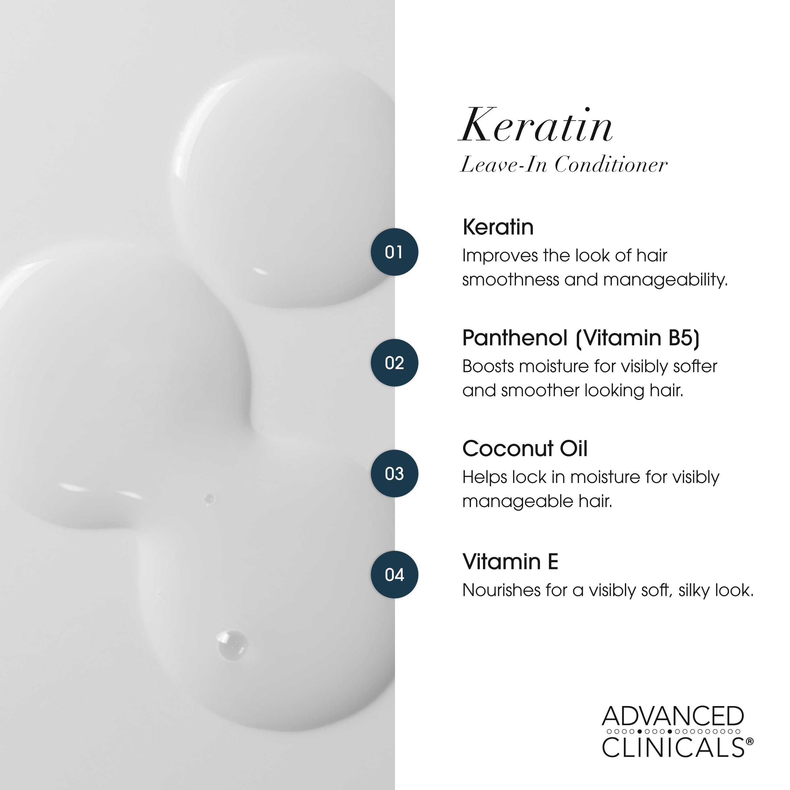 Advanced Clinicals Keratin Detangler Spray. Detangling Hair Spray for Strong, Shiny Hair. Lightweight, Leave-in Conditioner with Amino Acids, Vitamin B5, Olive Oil Softens and Nourishes Hair, 8 Fl Oz