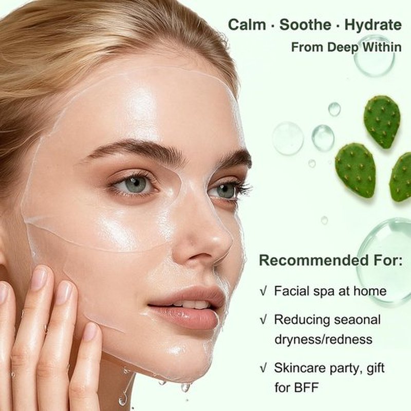 SPRINGSKY Hydrating Face Mask - Natural Cactus & Centella Asiatica for 24HR Moisture | 4 Count
