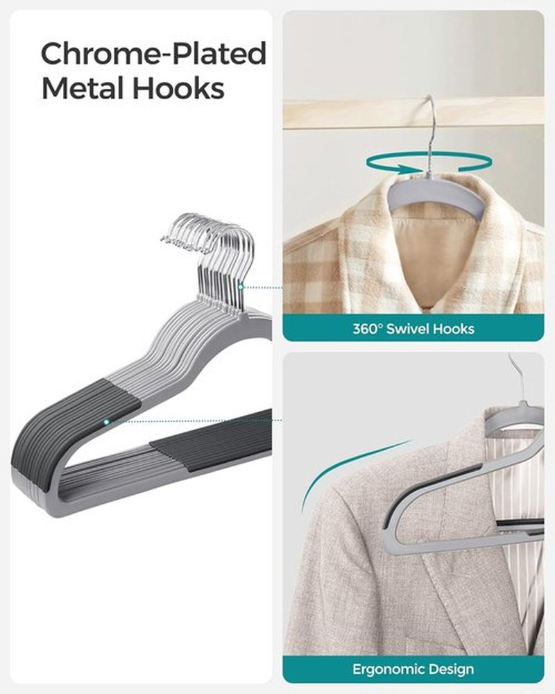 SONGMICS Plastic Coat Hangers - Space-Saving Design, Pack of 50, Light Gray & Dark Gray