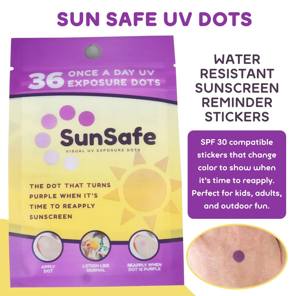 Sun Safe UV Dots - Water-Resistant Sunblock Stickers Protect Skin with SPF 30 Coverage- Track Sun Exposure with Easy-to-Use Sunscreen Dot- Ideal for Kids, Beach Days & Outdoor Fun
