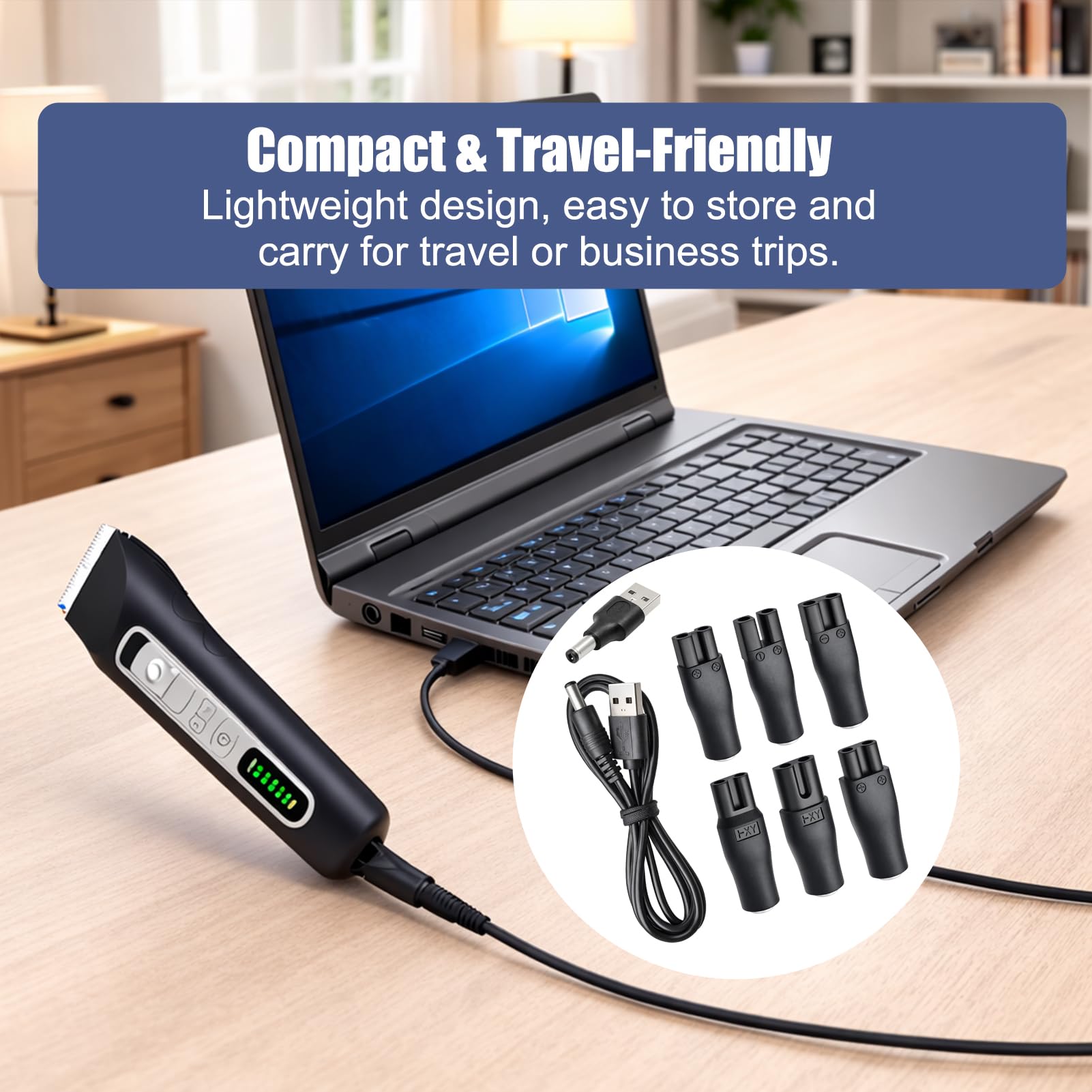 8-in-1 USB 5V Charger Adapter Kit,Compatible with Electric Hair Clippers, Beard Trimmers Charger, Shavers, Beauty Instruments. Includes 6 Adapter Tips, 1 DC5521 Cable, 1 USB Plug