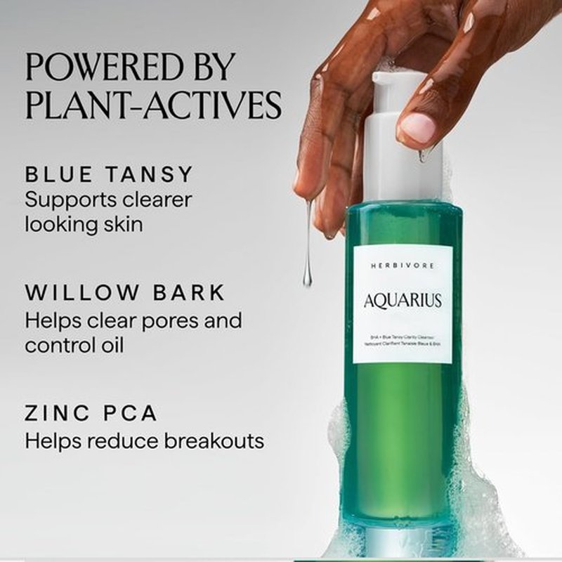 HERBIVORE Aquarius BHA Cleanser - Deep Cleansing & Gentle Exfoliation for Oily-Combination Skin | 3.3 oz Vegan Formula