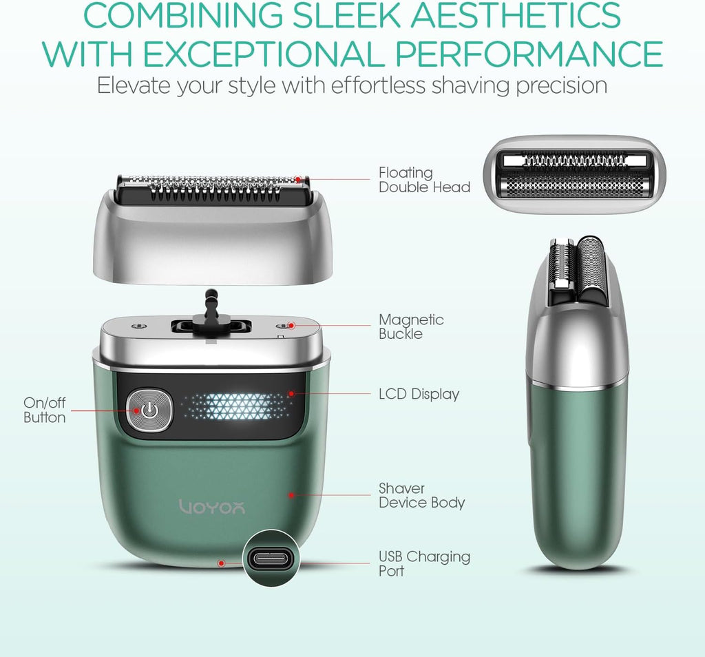 VOYOR Foil Shaver - 2 in 1 Portable Electric Razor for Men | Rechargeable & IPX6 Washable ER300 (Green)