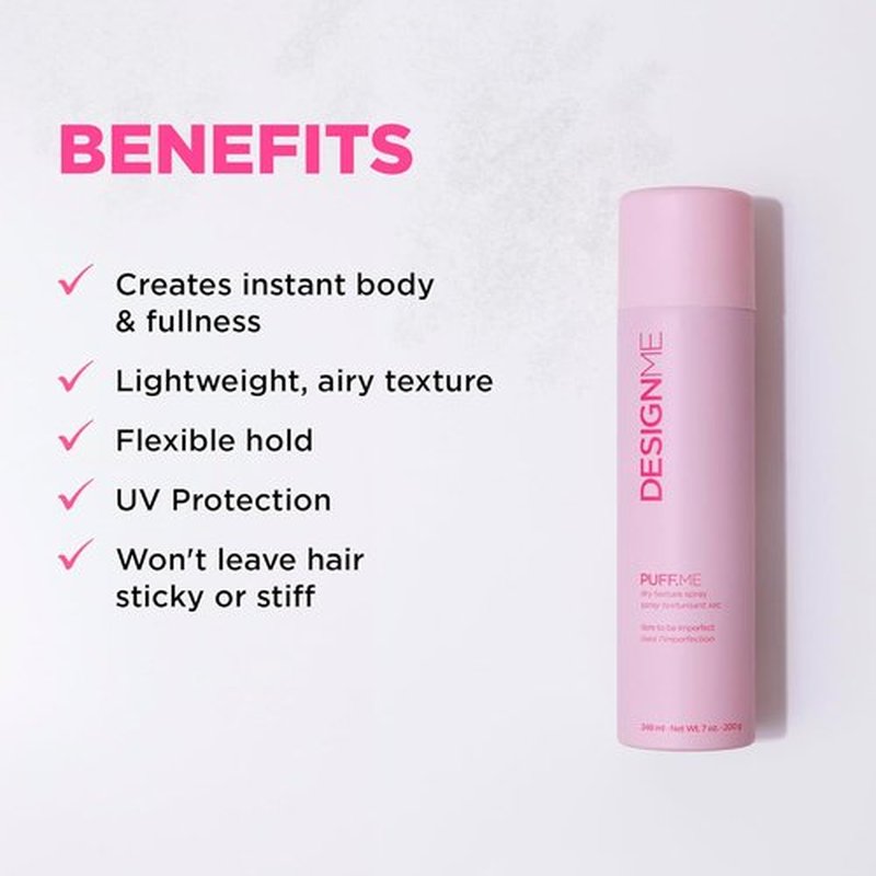 DESIGNME PUFF.ME Volumizing Dry Texture Spray - Light Hold Hairspray for Fine Hair | Color Safe & Paraben Free (7 Oz)