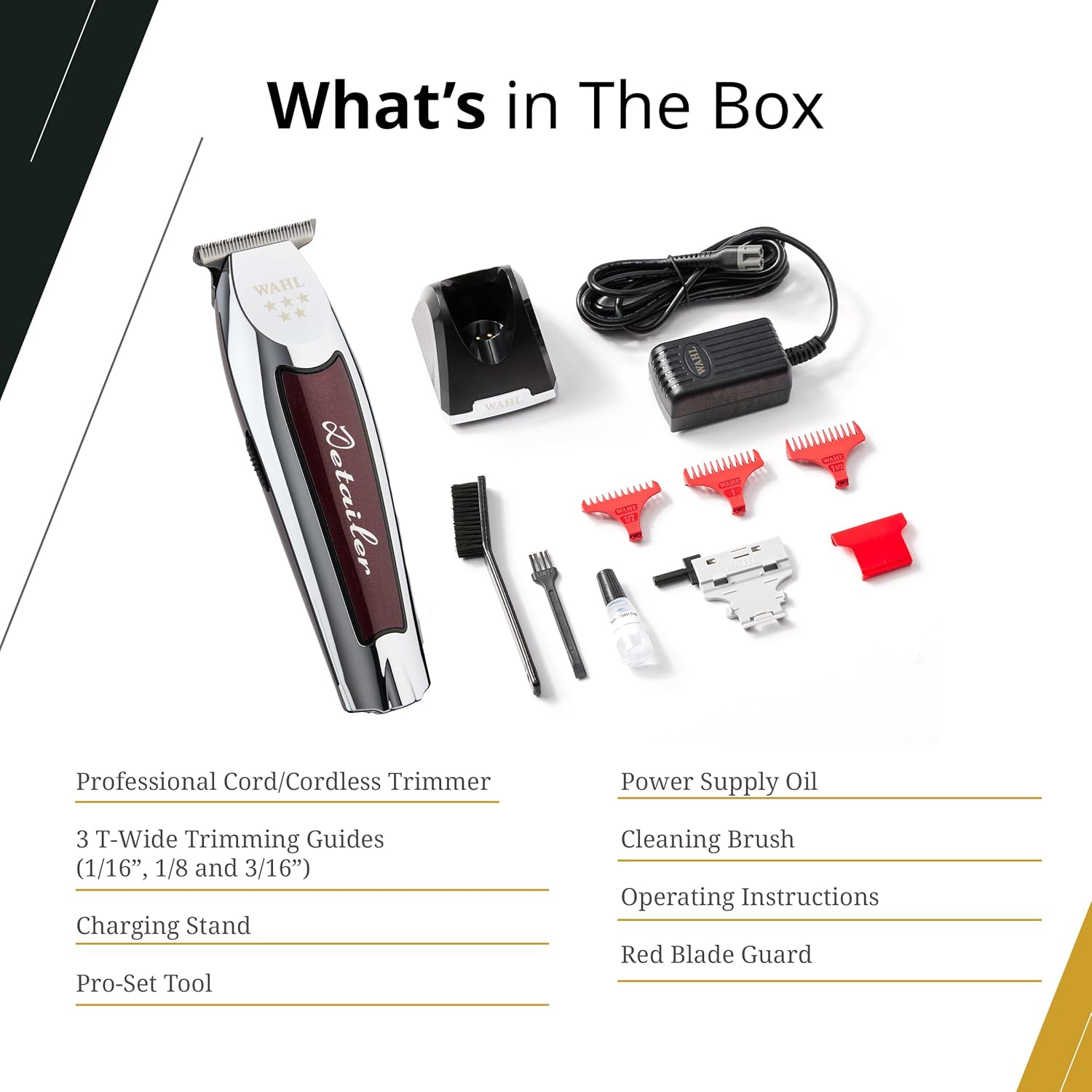 Wahl Professional 5 Star Cordless Detailer Trimmer - T Wide Blade, 100 Min Runtime, Includes Charging Stand