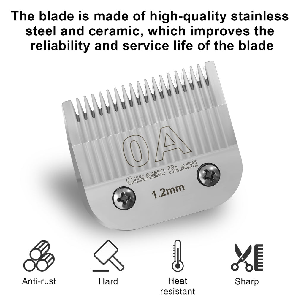 HONGNAL 0A Ceramic Carbon Injection Detachable 1.2mm Scissors Blade Compatible with Ainds, Oster A5, Wahl KM-10 and Other Series Clippers,Size 0A, 3/64 -Inchcut Length Chrome Plated（1.2mm）