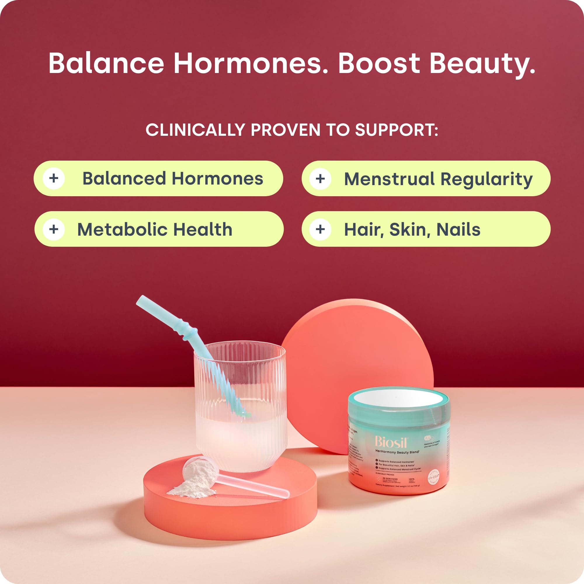 Biosil HerHarmony Beauty Blend - 5.9 oz - Hormone, Fertility & Menstrual Support - Skin, Hair & Nail Health - Patented ch-OSA & Ideal 40:1 Ratio of Myo-Inositol to D-Chiro-Inositol - 30-Day Supply