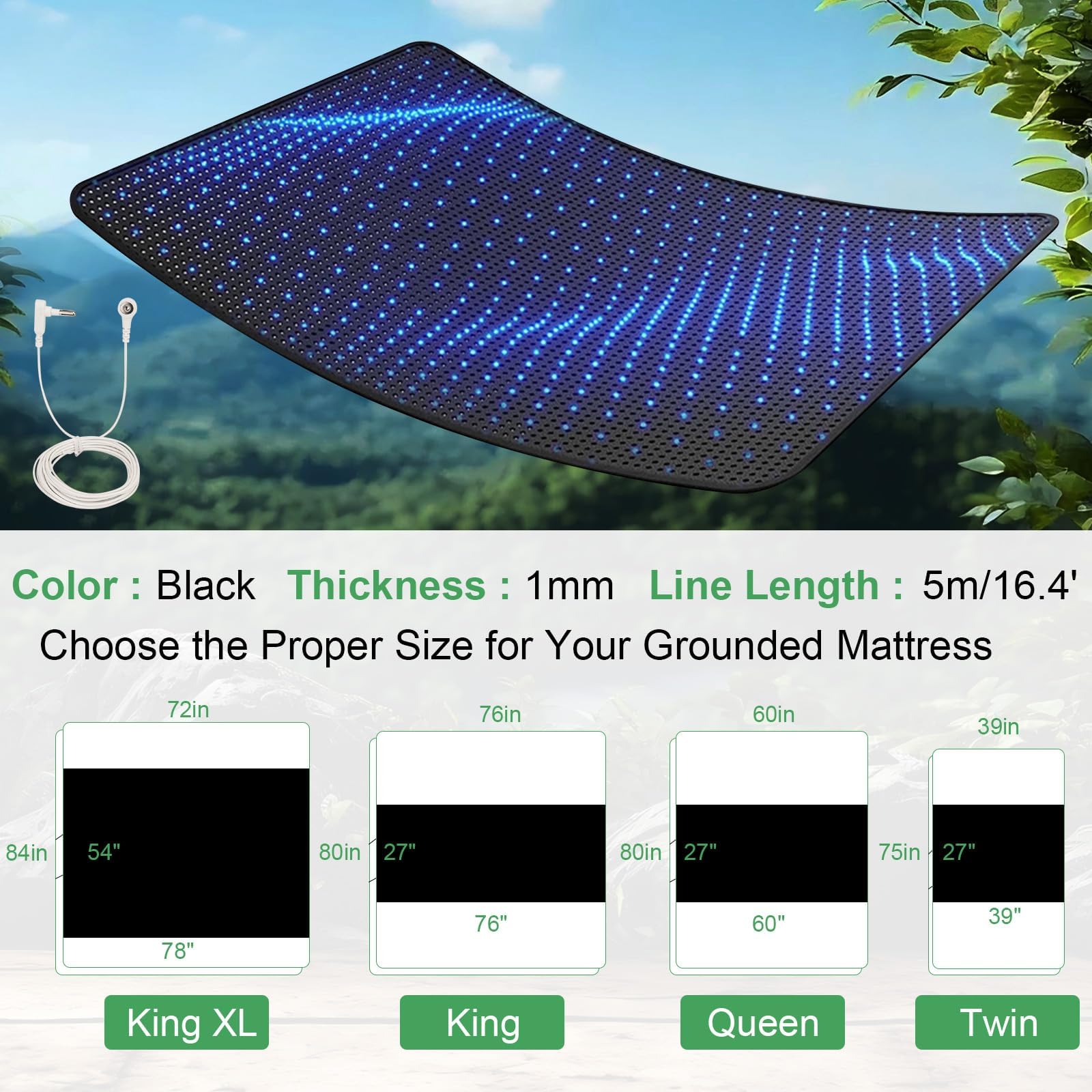 Grounding Mat for Bed, Anti-Static Earthing Pad for Home & Bed Use, Non-Slip Mat (Queen, 60"x27")