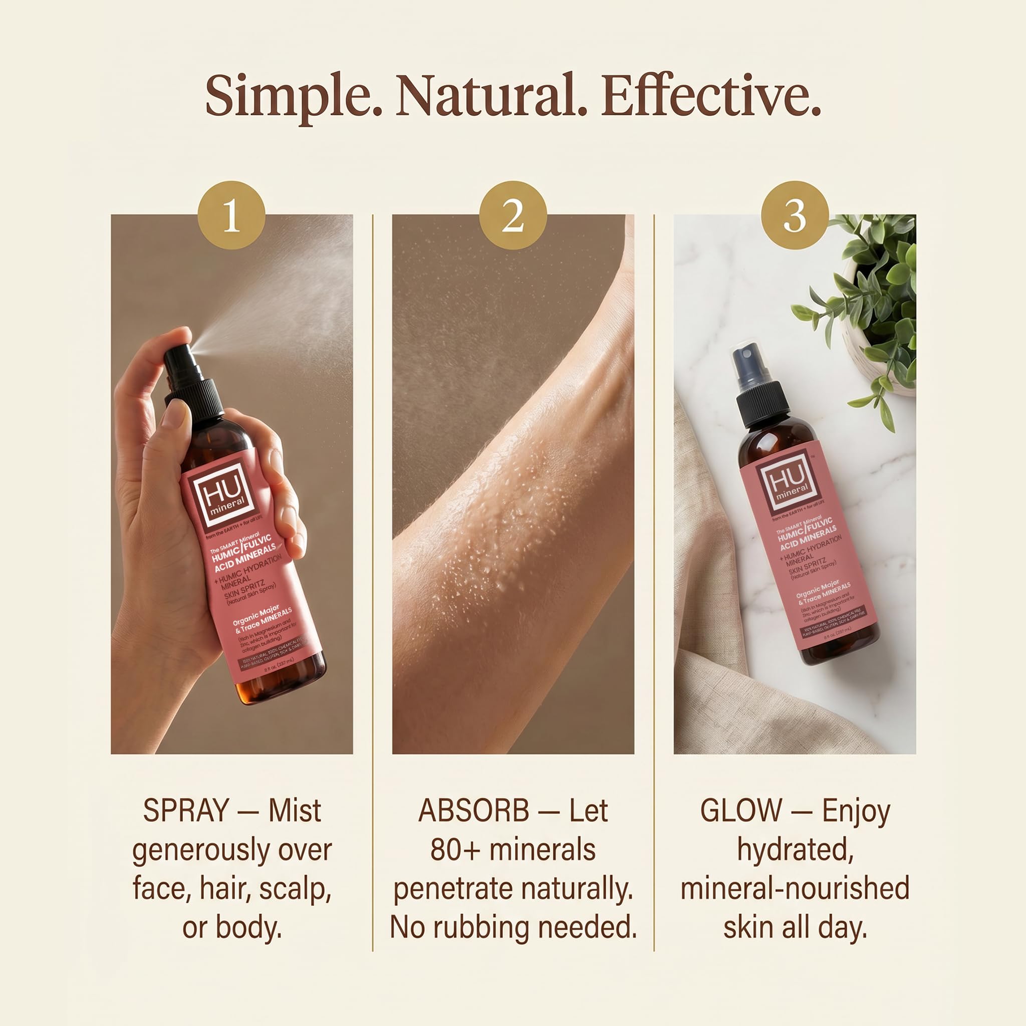 HUmineral Collagen-Boosting Mineral Face Mist – Humic & Fulvic Acid, 80+ Organic Minerals, Electrolytes & Silica – Hydrates Skin, Hair & Body – Non-GMO, Vegan – Made in USA – 8 fl oz