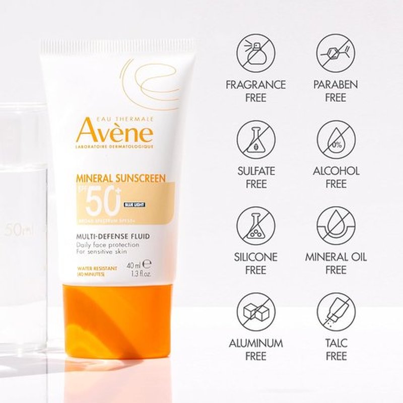 Avène Mineral Sunscreen - Tinted SPF 50+ Fluid for Sensitive Skin | Reef Friendly, 1.3 Fl Oz