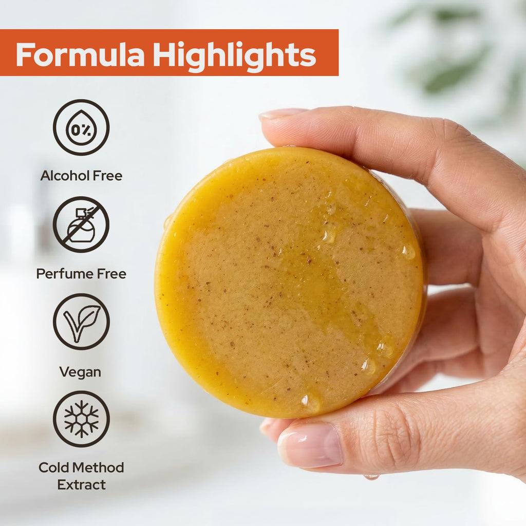 Black Shine BS Kojic and turmeric soap bar for face and body with glycerin, coconut acid, and turmeric root. Cleanses with a rich lather and leaves skin feeling soft, fresh, and comfortably clean.