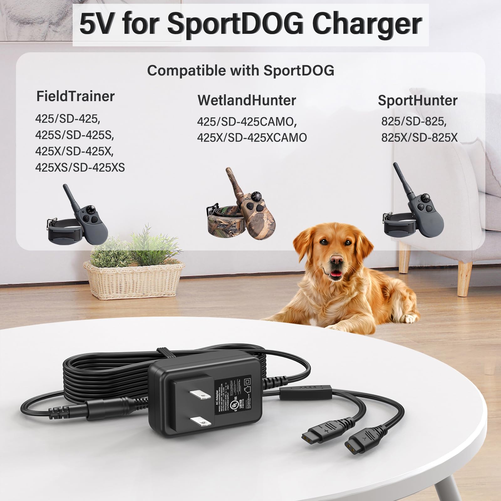 5V Dog Trainer Collar Charger Compatible with SportDOG Power Cord AC Adapter for SportDOG Training Shock Remote Collar SD-425 SD425 SD-425S SD-825 SD-425CAMO, Plug Cable for Sport DOG FieldTrainer 425