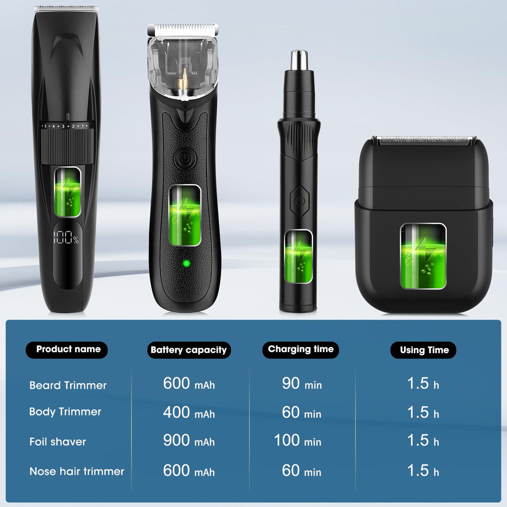 Lanumi 4 in 1 Body Hair Trimmer Set Cordless Groin Intimate Hair Trimmer for Men Rechargeable Beard Trimmer Ear& Nose Trimmer Electric Shaver Groomer, Black
