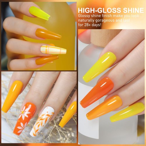 beautilux Orange Gel Nail Polish Set, 6 Colors Orange Yellow Soak Off Gel Polish for Nail Salon at Home Manicure