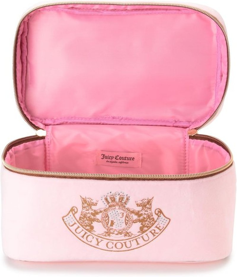 Juicy Couture Pink Makeup Bag - Travel Essentials Organizer with Gold Rhinestone Crown Design