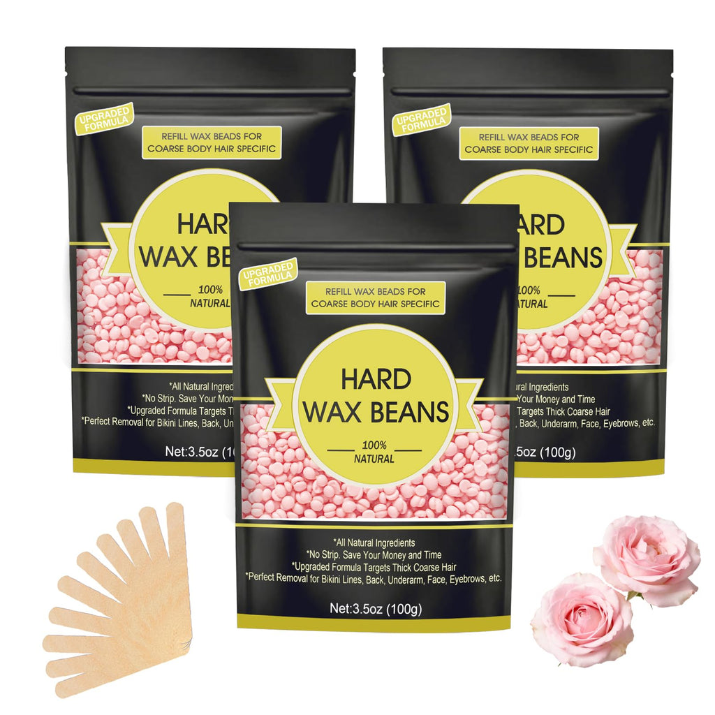 Keethem Wax Beads for Hair Removal, 10.5oz Hard Wax Beans Coarse Hair Waxing Beads for Face, Eyebrow, Bikini Brazilian for Women Men with 10 Applicators (3 Rose)